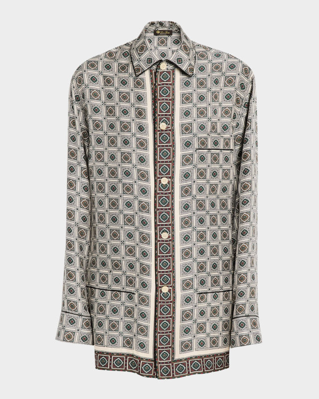 Lian Floral Tile-Print Silk Shirt